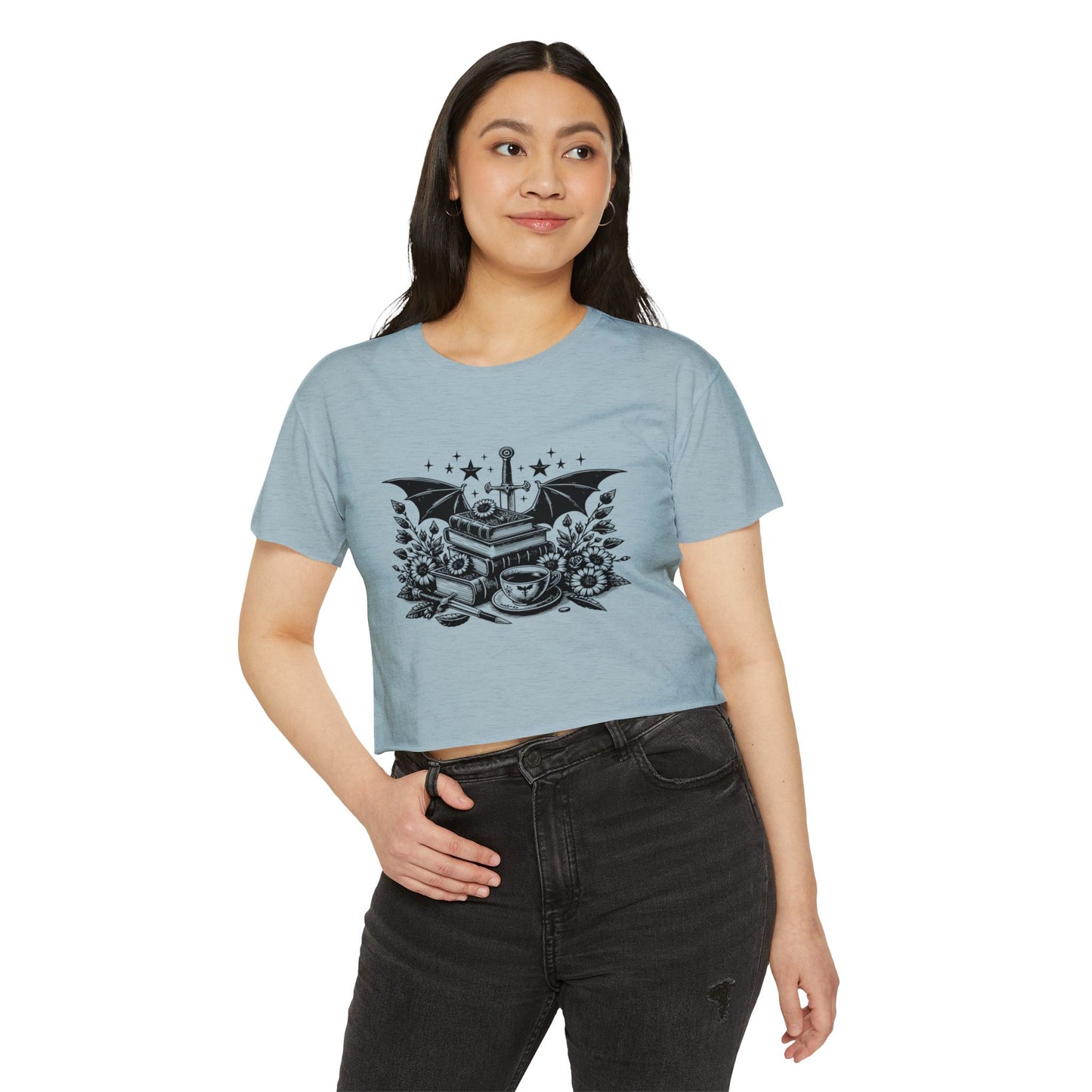 Winged Stack of Books Crop Top