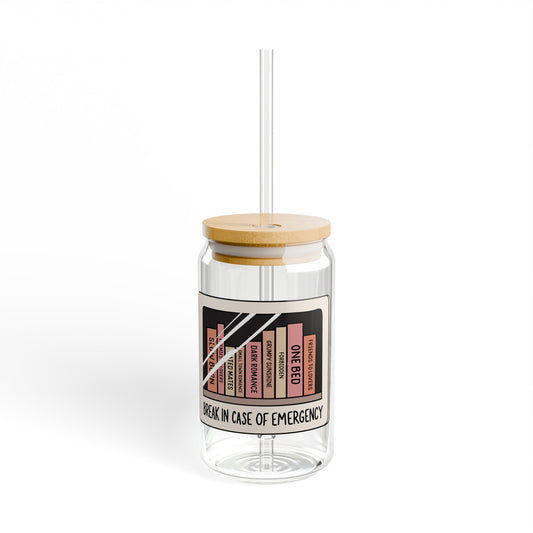 Break in Case of Emergency Book Trope Sipper Glass, 16oz