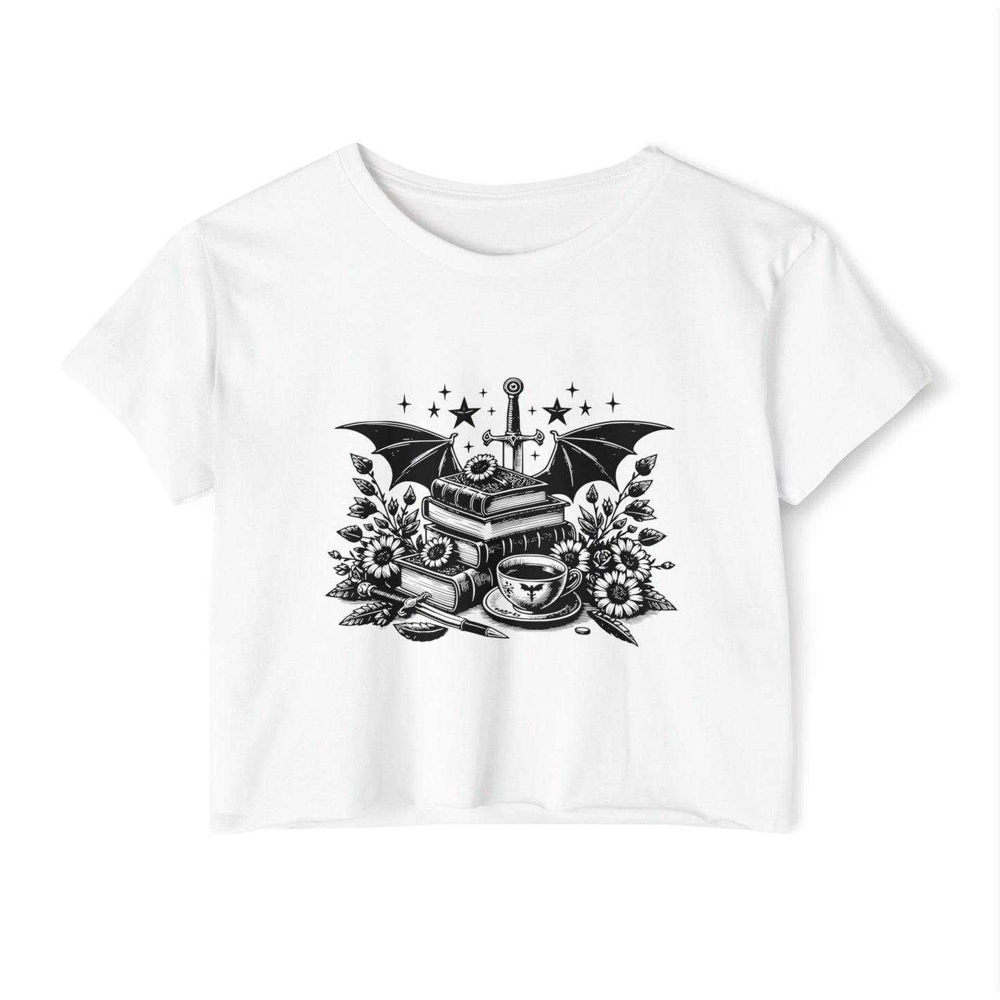 Winged Stack of Books Crop Top