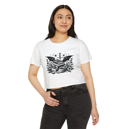 Winged Stack of Books Crop Top