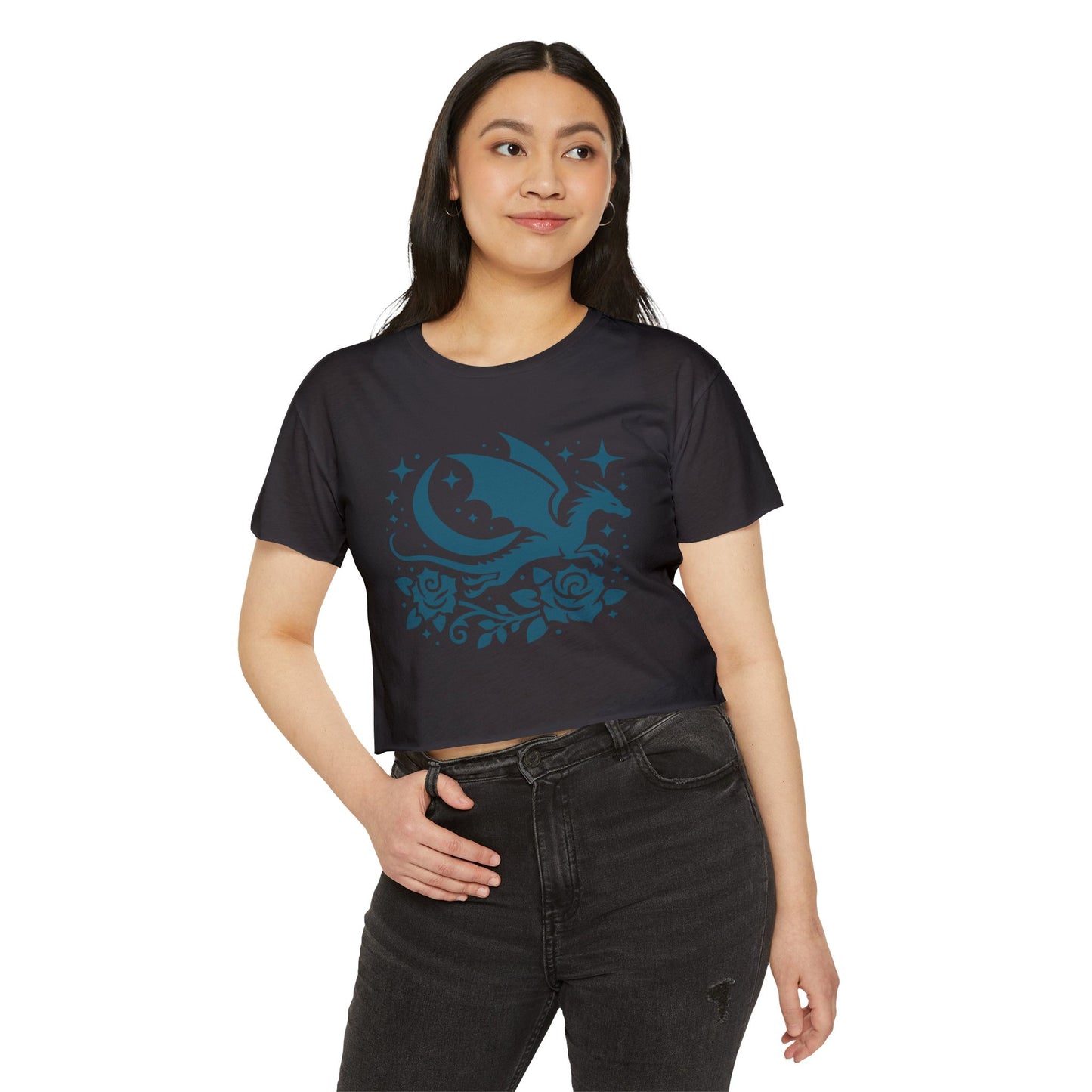 Blue Floral Dragon Crop Top