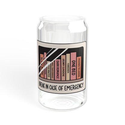 Break in Case of Emergency Book Trope Sipper Glass, 16oz