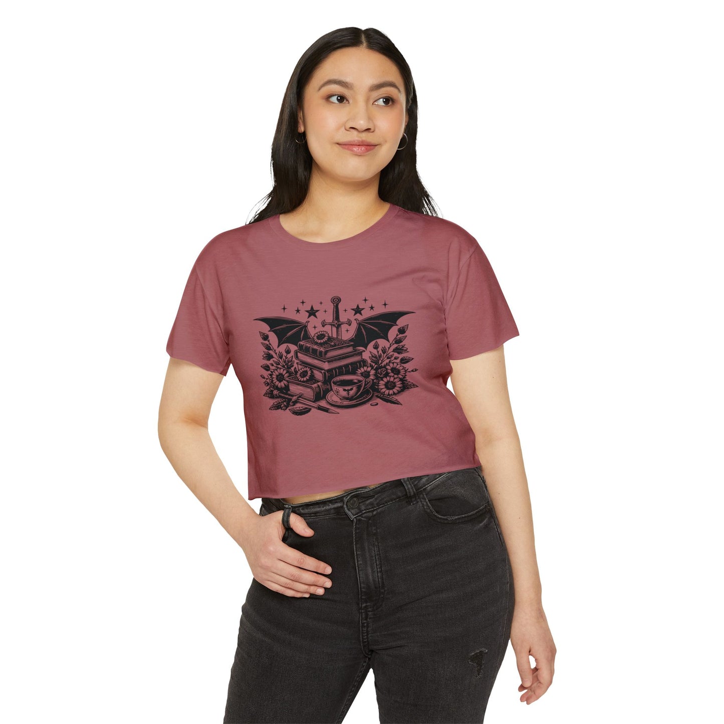 Winged Stack of Books Crop Top