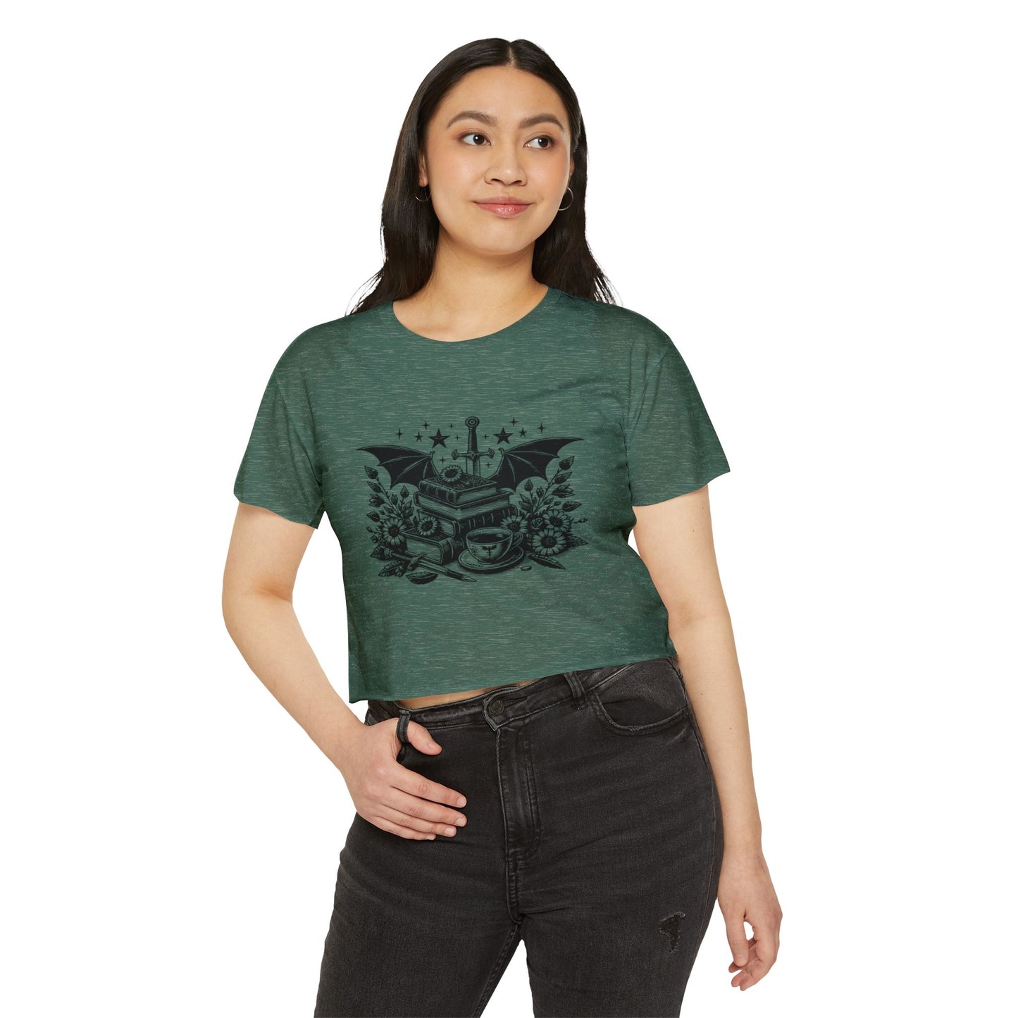 Winged Stack of Books Crop Top