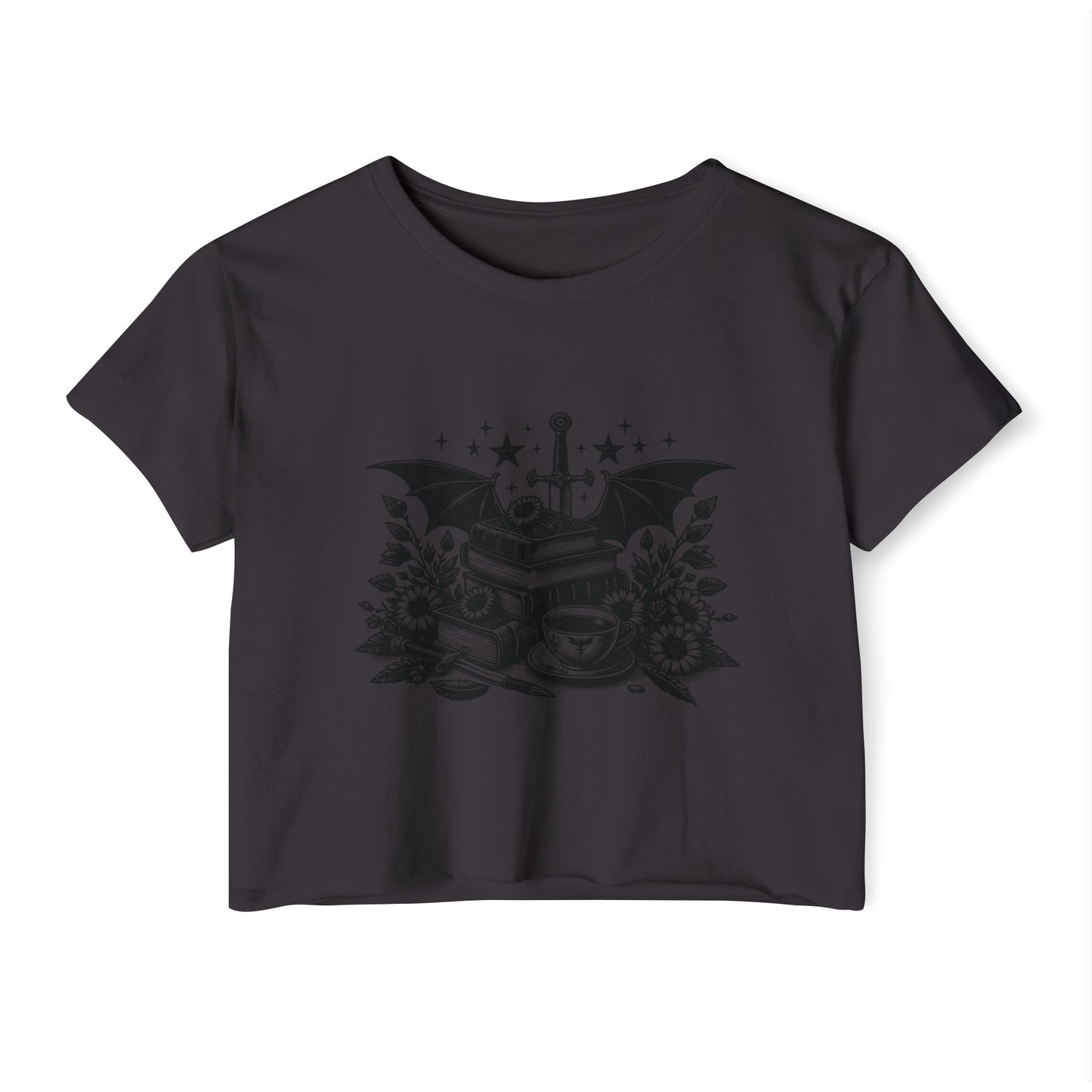 Winged Stack of Books Crop Top