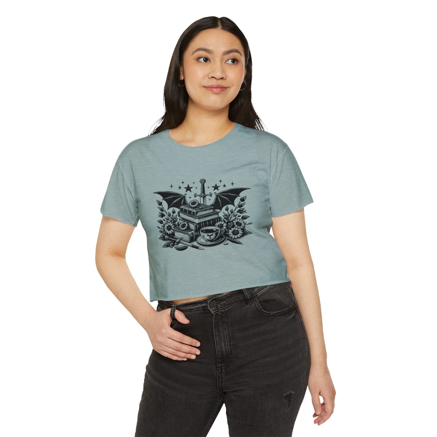 Winged Stack of Books Crop Top