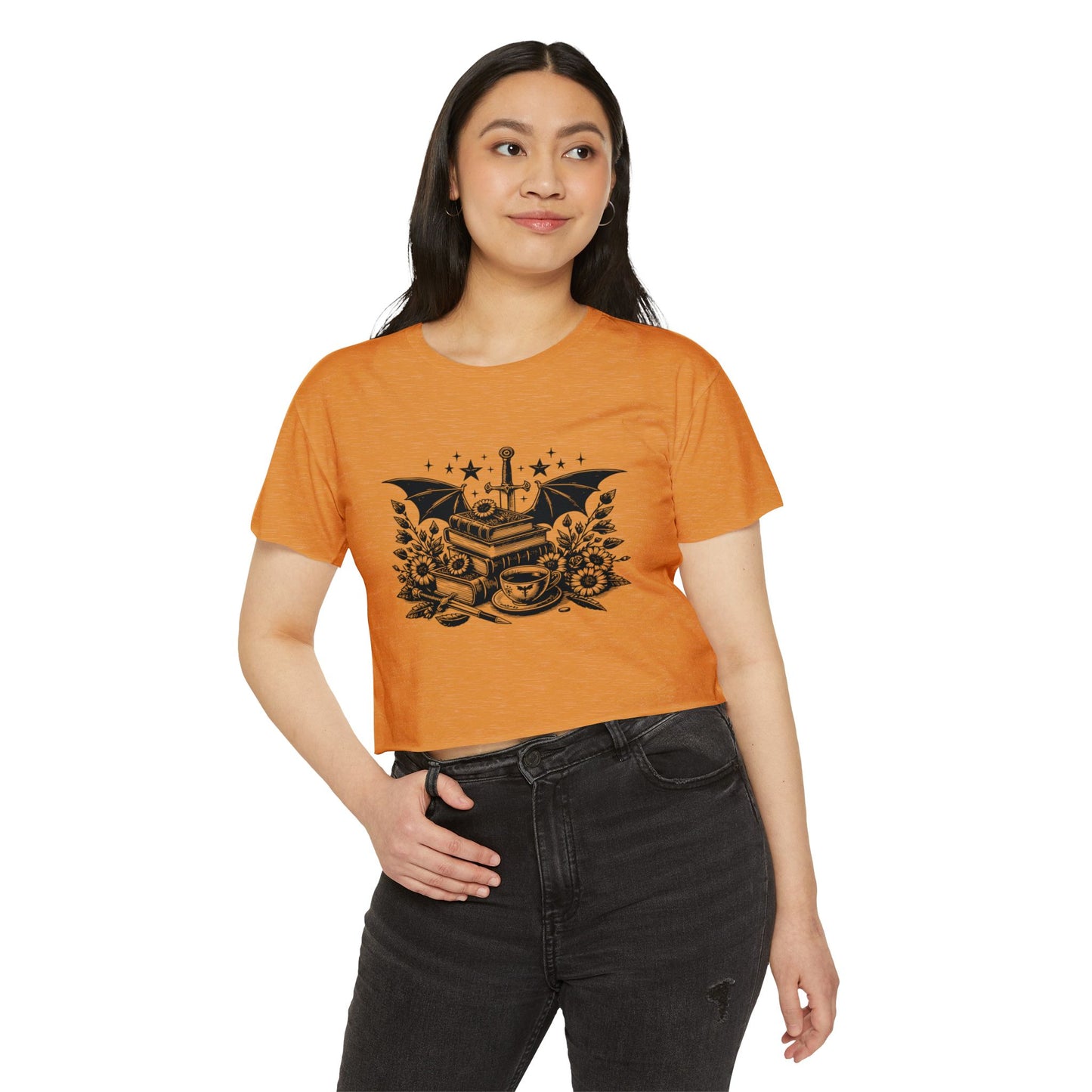 Winged Stack of Books Crop Top